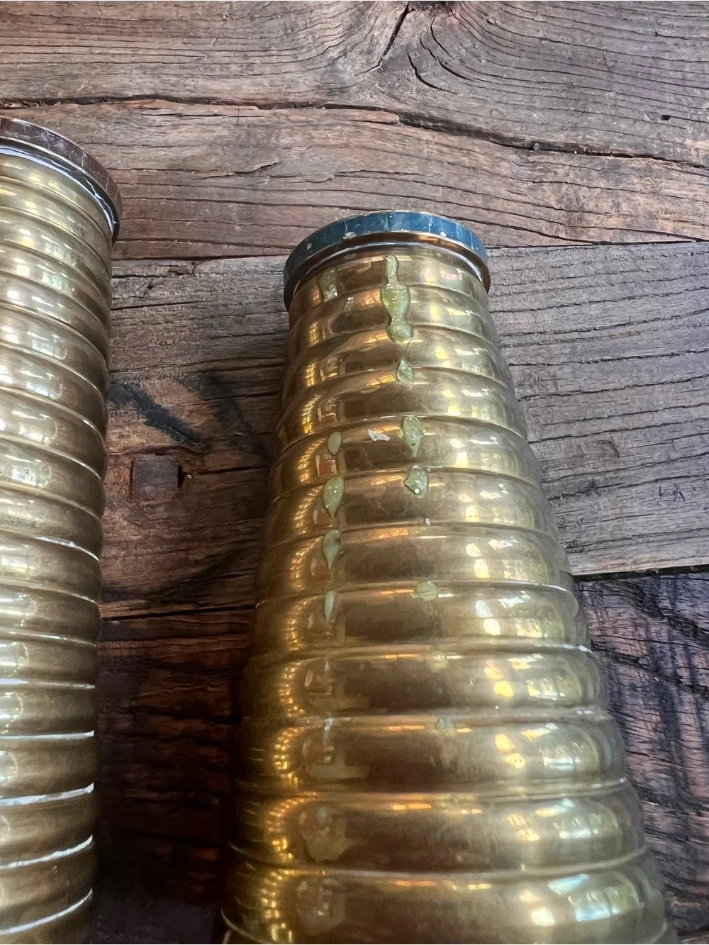 Brass Ribbed Decorative Vases - Set of 2